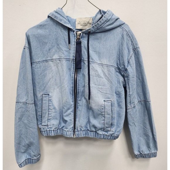 Ashley Vintage Charm Jackets & Blazers - Ashley Vintage Charm Womens Hooded Denim Jacket Large Chambray Cropped Zip Up